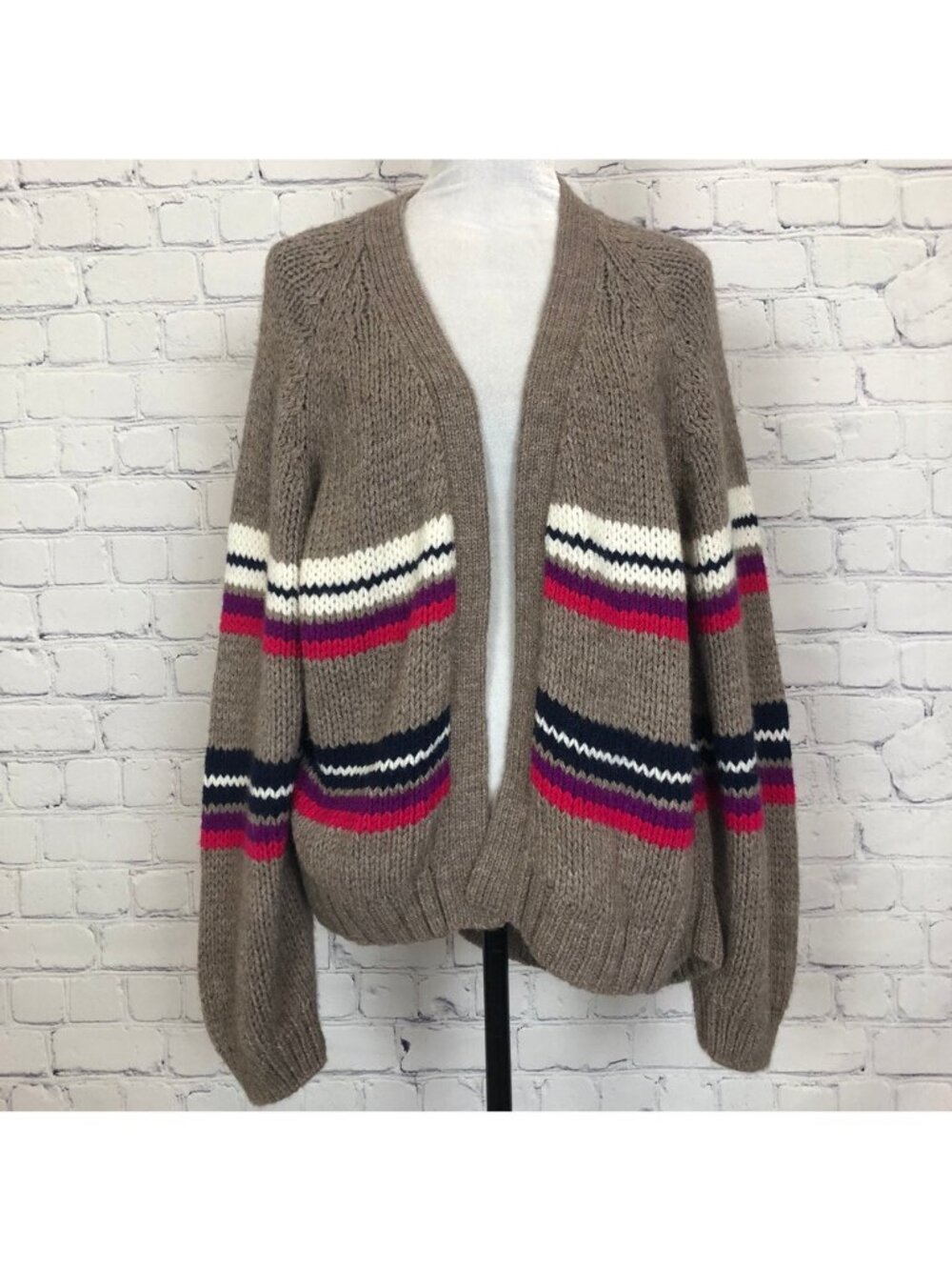 Xirena Lander Cardigan Sweater Size M Alpaca Blend Brown Stripe